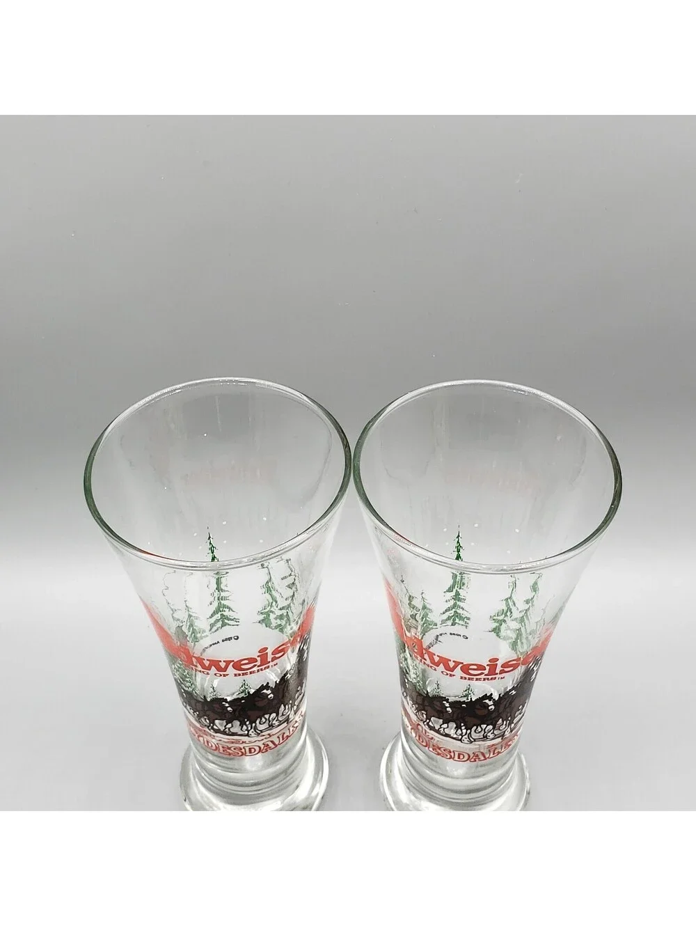 Vintage Budweiser Clydesdales Beer Pilsner Glasses QTY 2 Winter Scene 1988